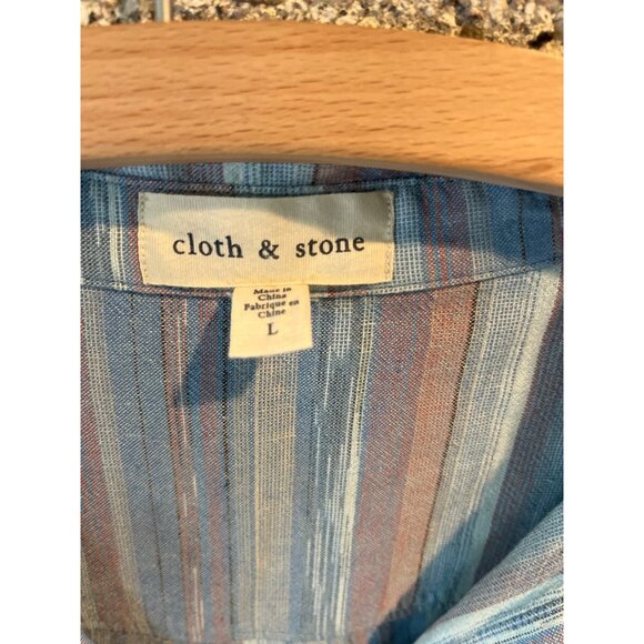 Vintage-Style Cloth and Stone Striped Button-Down Shirt Dress With Raw Hem & Bel - Picture 7 of 11